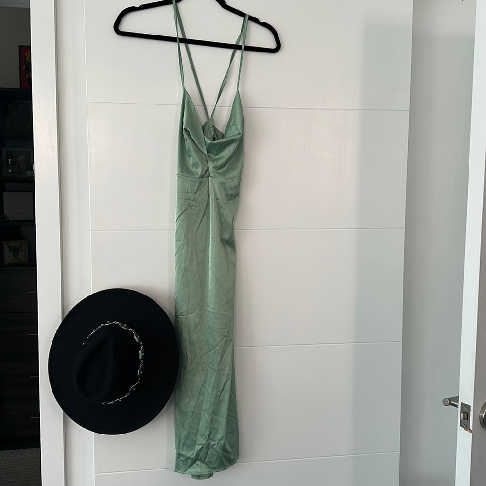 Green satin dress